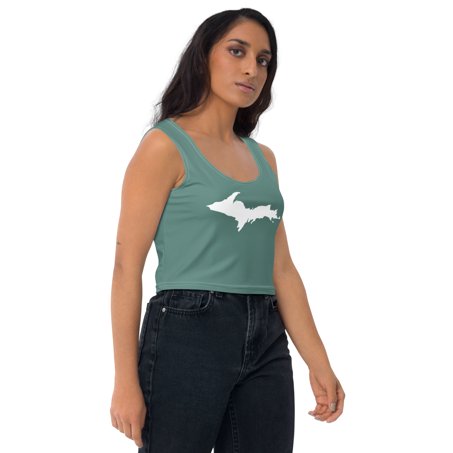 Michigan Upper Peninsula Crop Tank (w/ UP Outline) | Copper Green