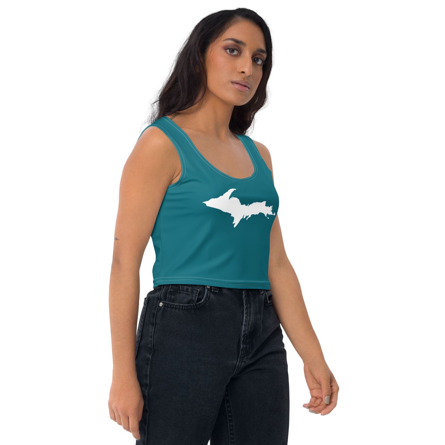 Michigan Upper Peninsula Crop Tank (w/ UP Outline) | Auburn Hills Teal