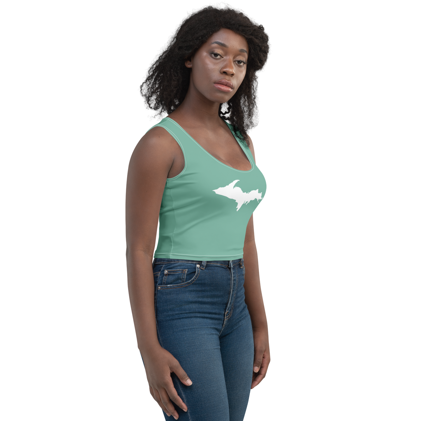 Michigan Upper Peninsula Crop Tank (w/ UP Outline) | Metallic Mint Green