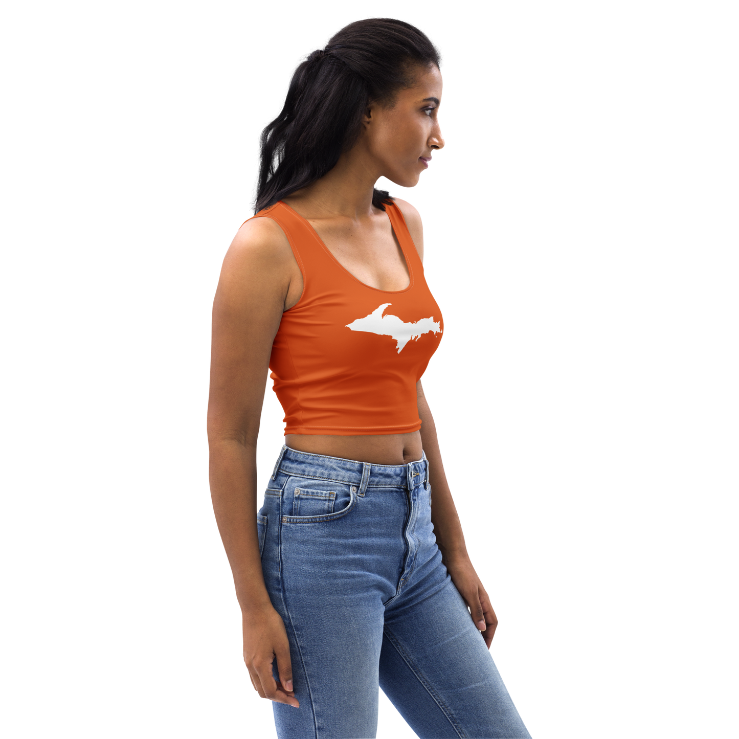 Michigan Upper Peninsula Crop Tank (w/ UP Outline) | Maple Leaf Orange