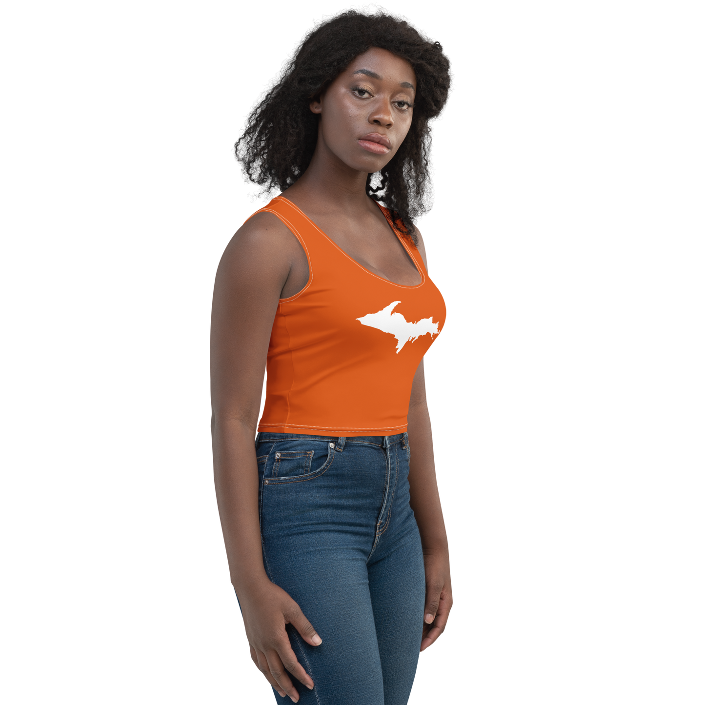 Michigan Upper Peninsula Crop Tank (w/ UP Outline) | Maple Leaf Orange