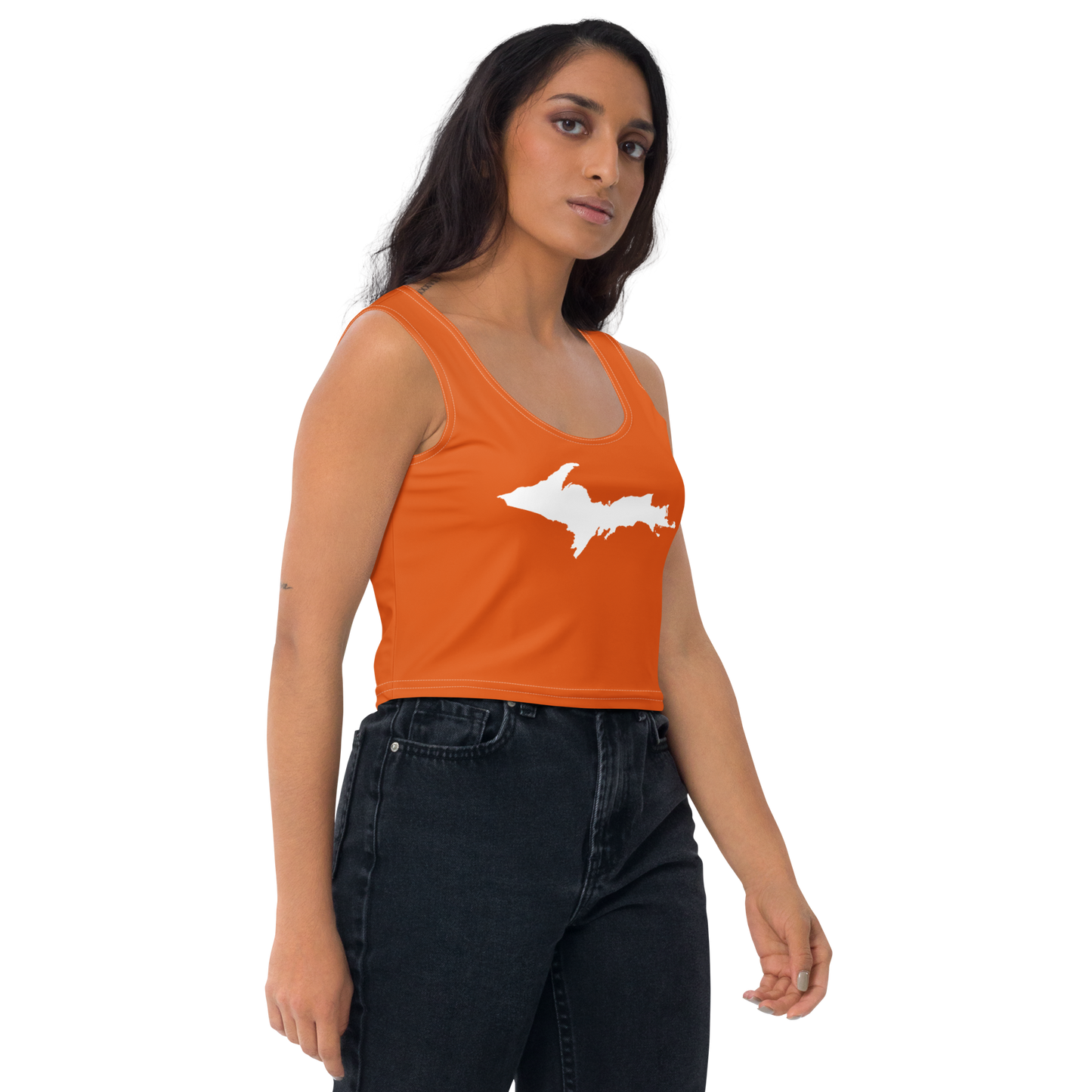 Michigan Upper Peninsula Crop Tank (w/ UP Outline) | Maple Leaf Orange