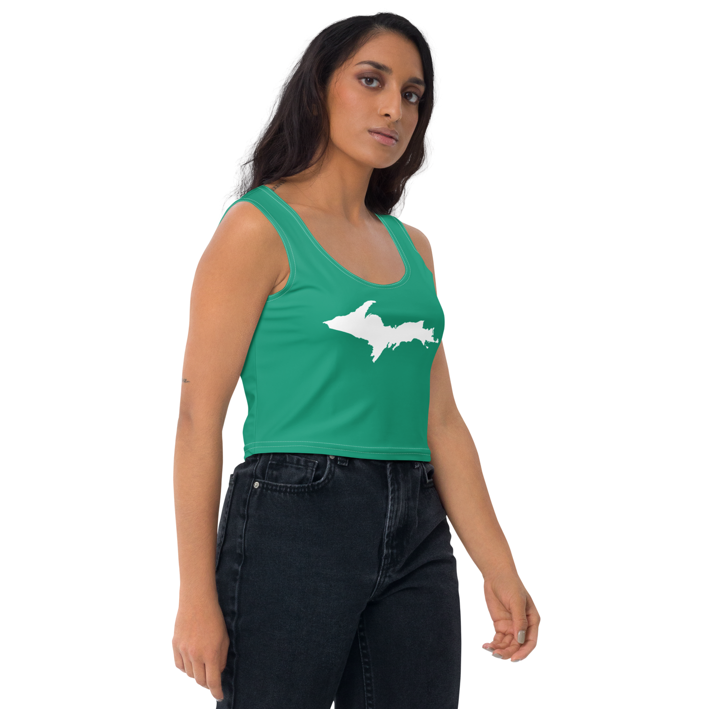 Michigan Upper Peninsula Crop Tank (w/ UP Outline) | Emerald Green