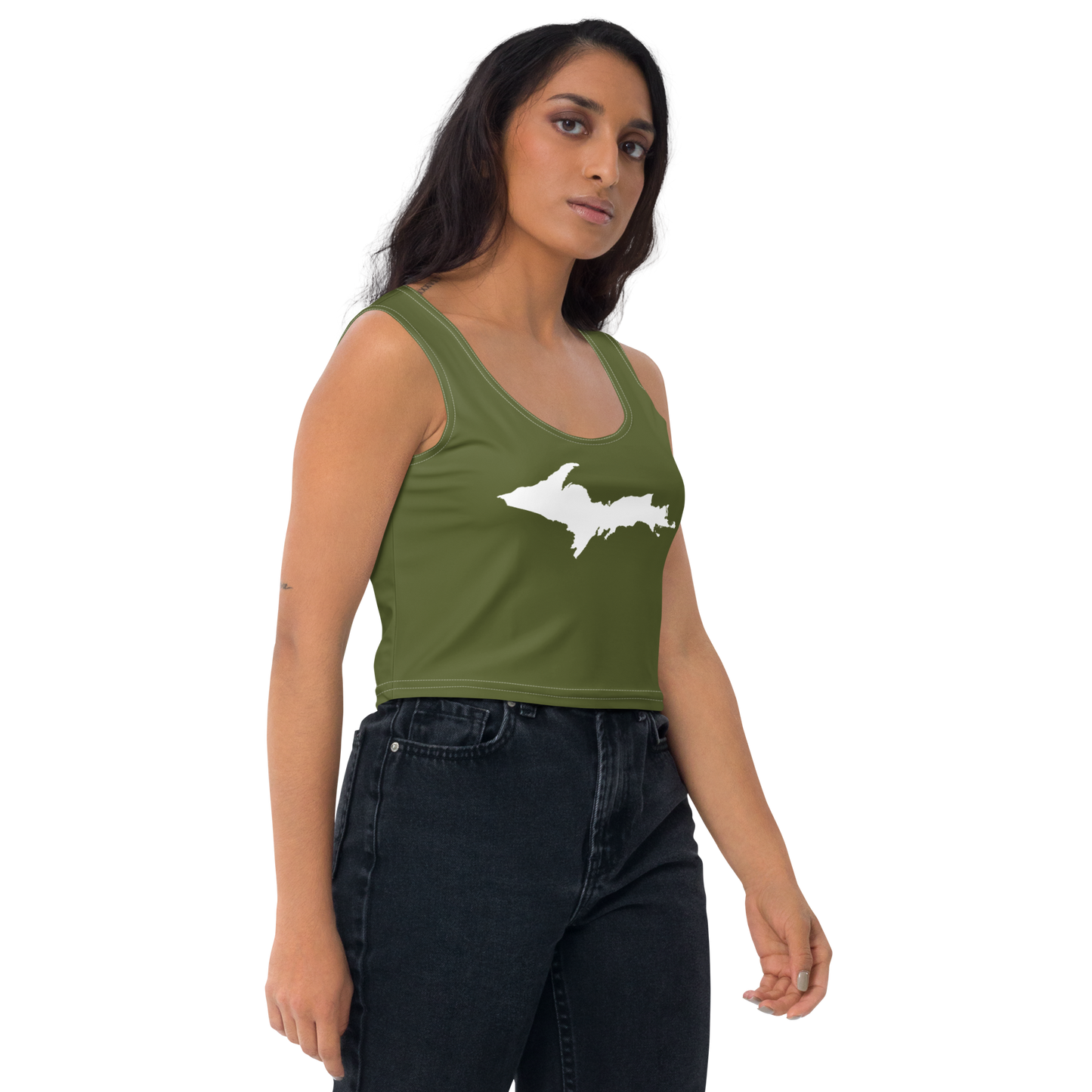 Michigan Upper Peninsula Crop Tank (w/ UP Outline) | Army Green