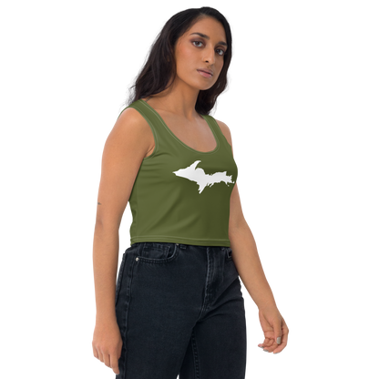 Michigan Upper Peninsula Crop Tank (w/ UP Outline) | Army Green