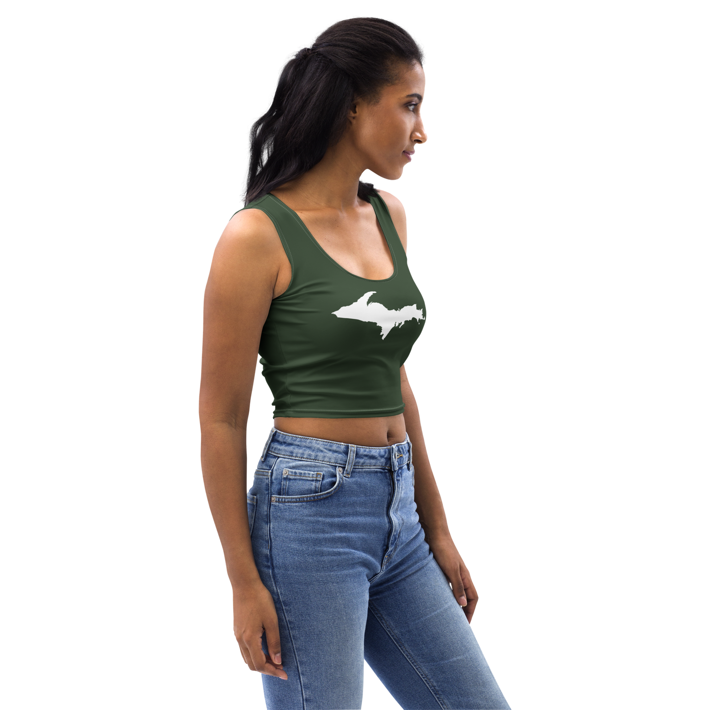 Michigan Upper Peninsula Crop Tank (w/ UP Outline) | Military Green