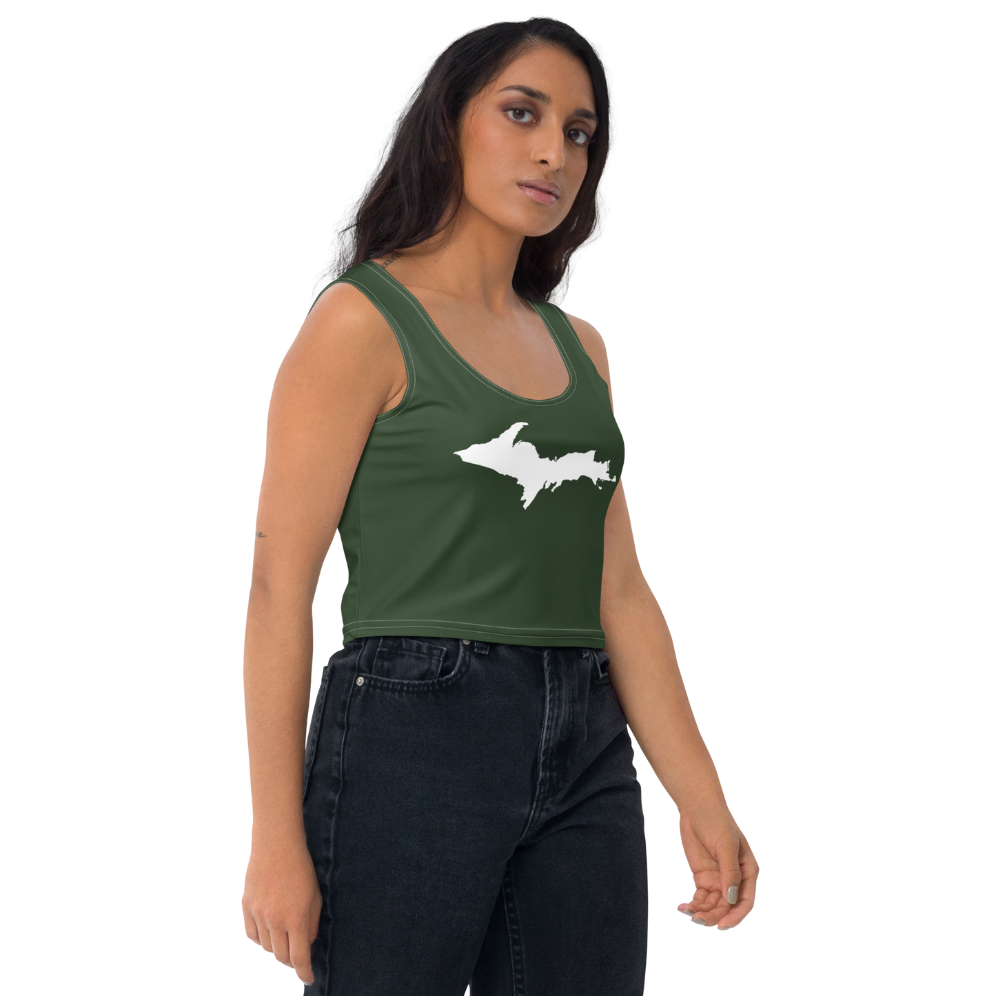 Michigan Upper Peninsula Crop Tank (w/ UP Outline) | Military Green