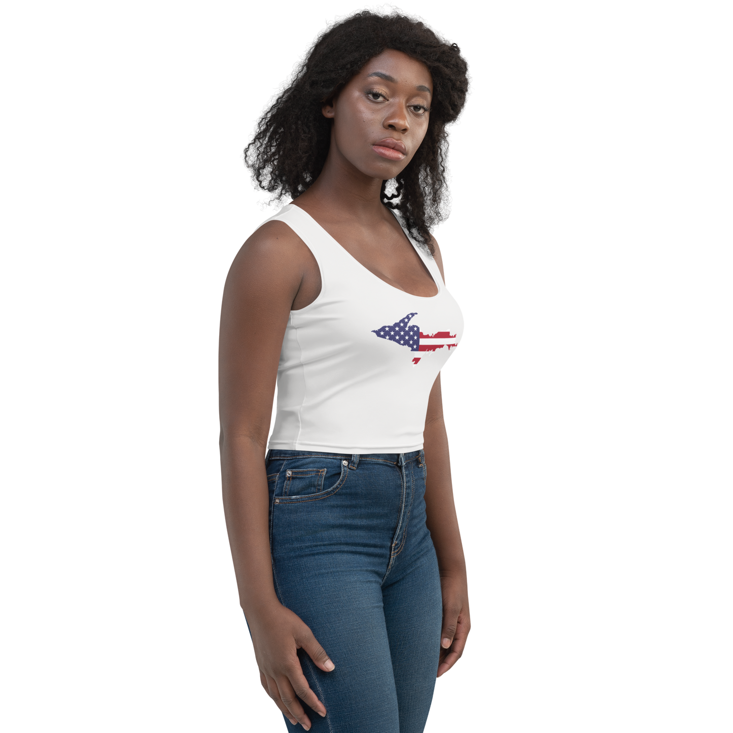 Michigan Upper Peninsula Crop Tank (w/ UP USA Flag) | Birch Bark White