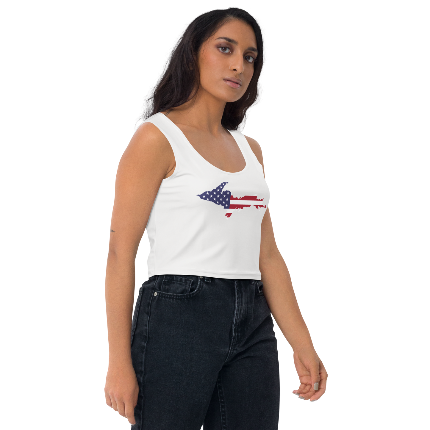 Michigan Upper Peninsula Crop Tank (w/ UP USA Flag) | Birch Bark White