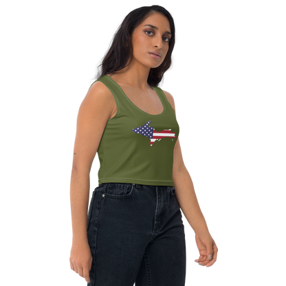 Michigan Upper Peninsula Crop Tank (w/ UP USA Flag) | Army Green