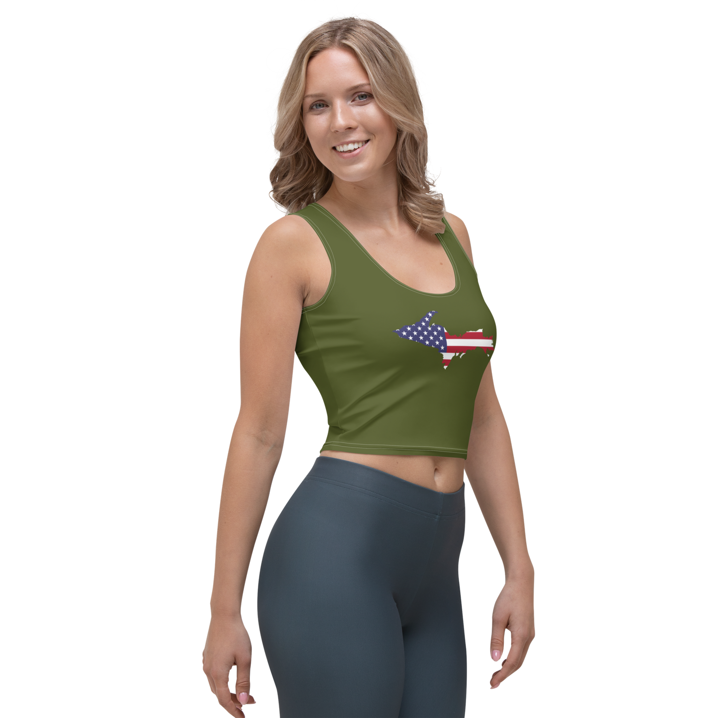 Michigan Upper Peninsula Crop Tank (w/ UP USA Flag) | Army Green