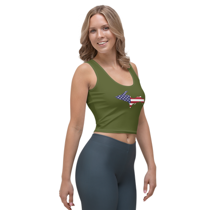 Michigan Upper Peninsula Crop Tank (w/ UP USA Flag) | Army Green