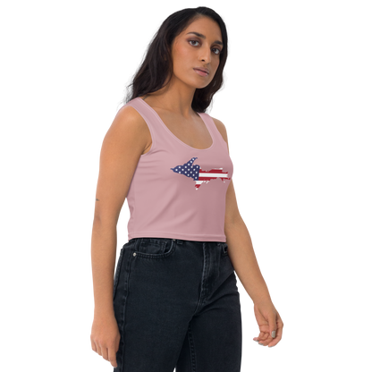 Michigan Upper Peninsula Crop Tank (w/ UP USA Flag) | Cherry Blossom Pink