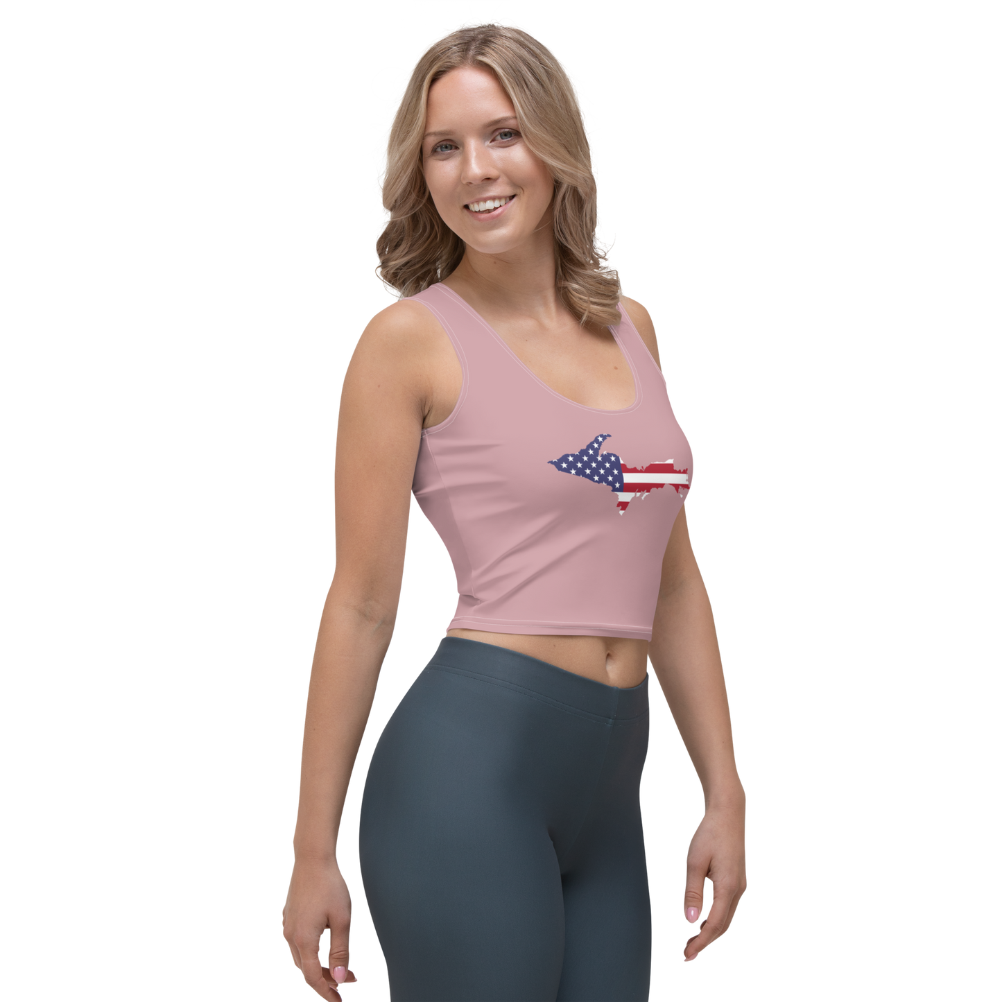 Michigan Upper Peninsula Crop Tank (w/ UP USA Flag) | Cherry Blossom Pink