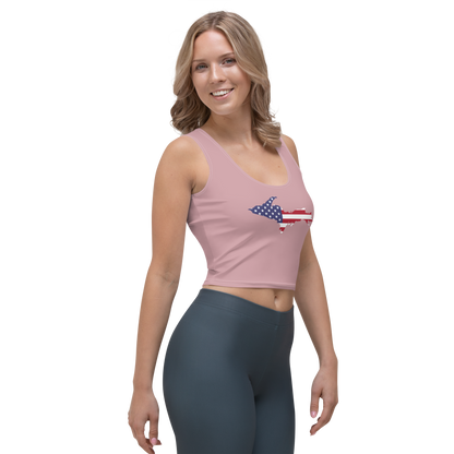 Michigan Upper Peninsula Crop Tank (w/ UP USA Flag) | Cherry Blossom Pink