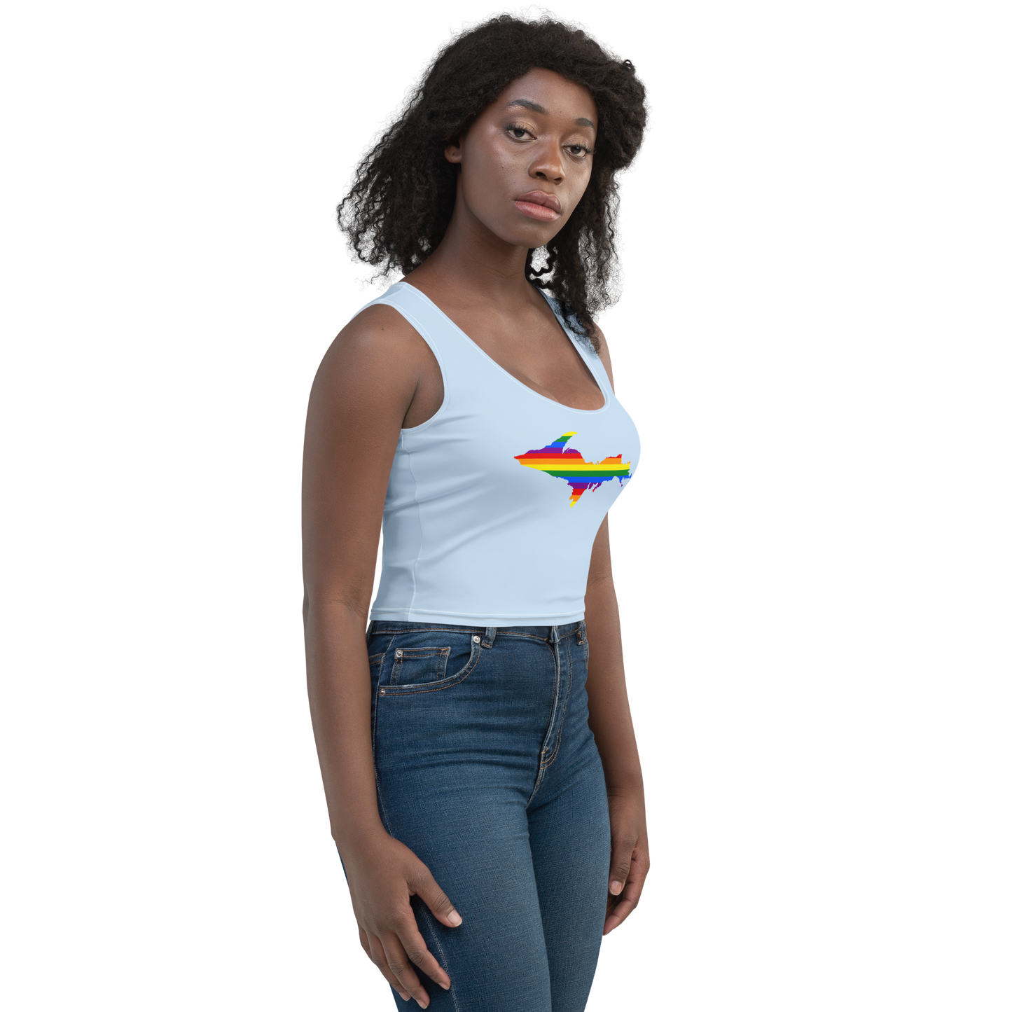 Michigan Upper Peninsula Crop Tank (w/ UP Rainbow Pride Flag) | Light Blue