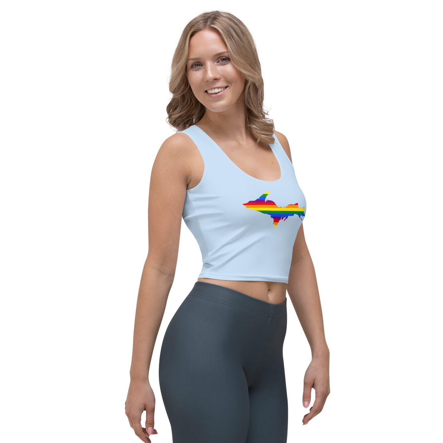 Michigan Upper Peninsula Crop Tank (w/ UP Rainbow Pride Flag) | Light Blue