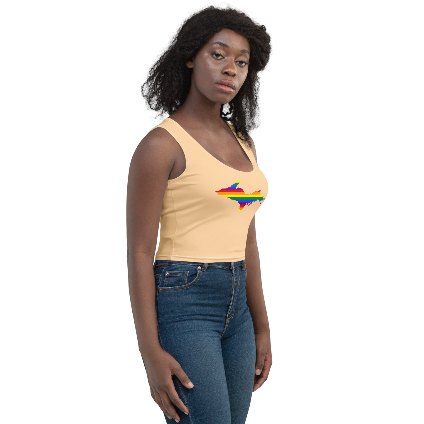 Michigan Upper Peninsula Crop Tank (w/ UP Rainbow Pride Flag) | Pale Apricot