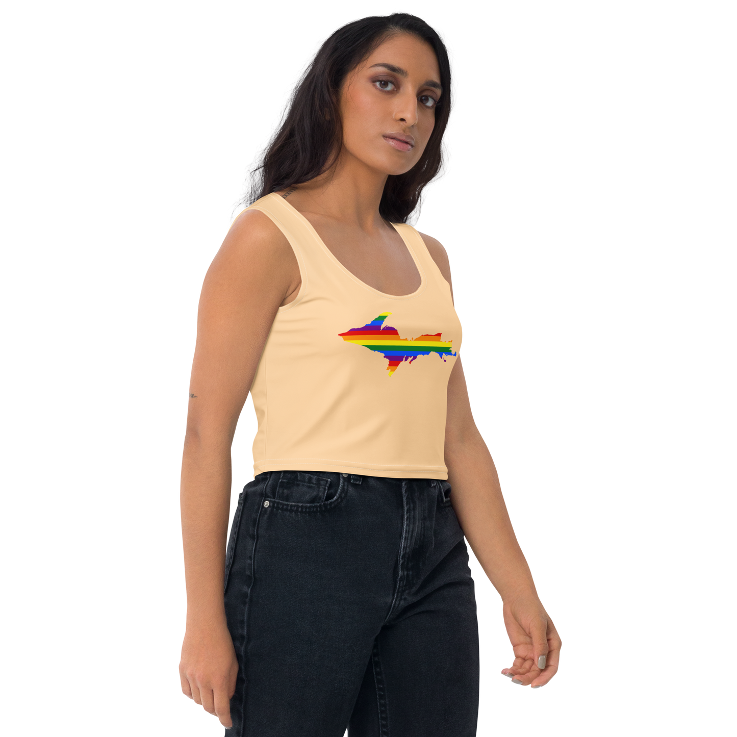 Michigan Upper Peninsula Crop Tank (w/ UP Rainbow Pride Flag) | Pale Apricot