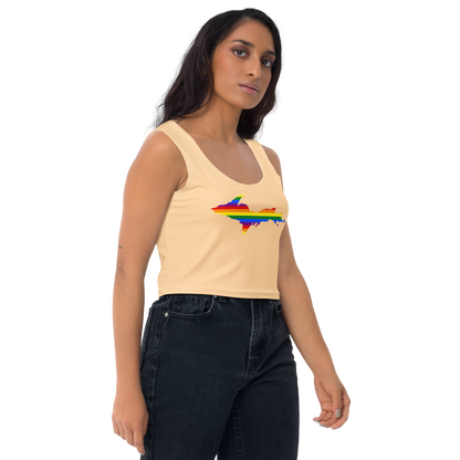 Michigan Upper Peninsula Crop Tank (w/ UP Rainbow Pride Flag) | Pale Apricot