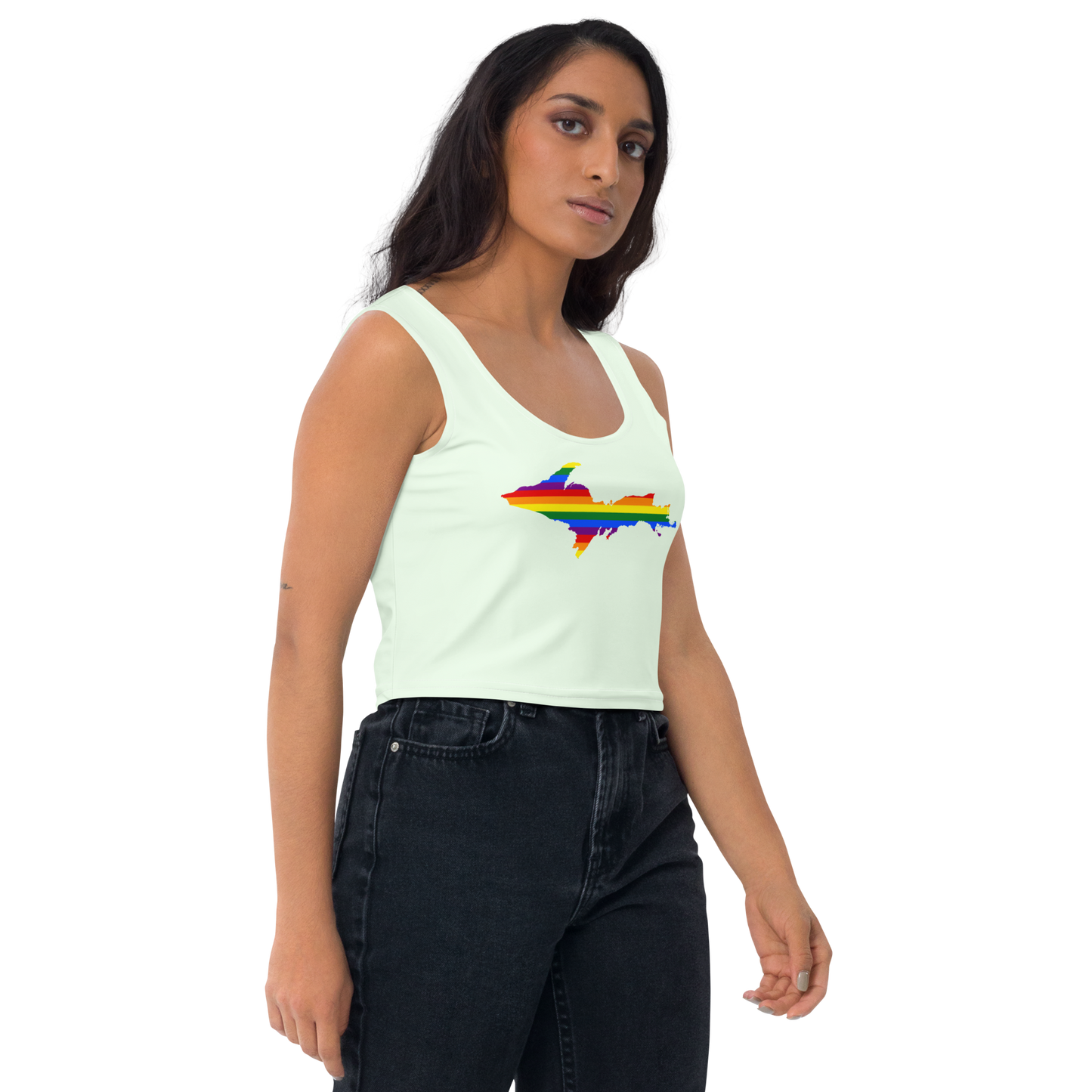 Michigan Upper Peninsula Crop Tank (w/ UP Rainbow Pride Flag) | Dew Green