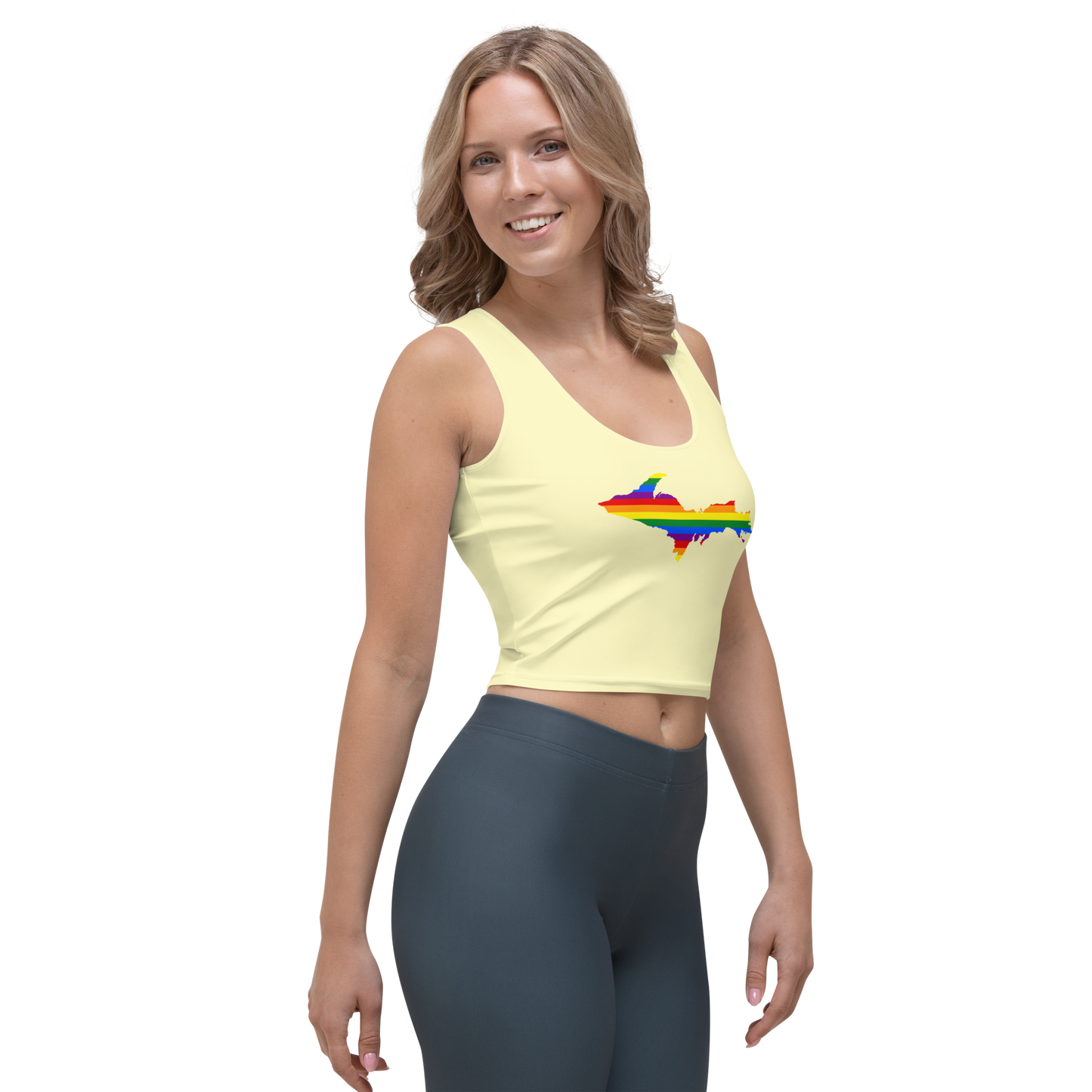 Michigan Upper Peninsula Crop Tank (w/ UP Rainbow Pride Flag) | Canary Yellow