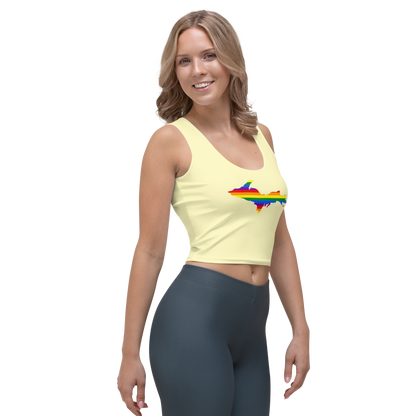 Michigan Upper Peninsula Crop Tank (w/ UP Rainbow Pride Flag) | Canary Yellow