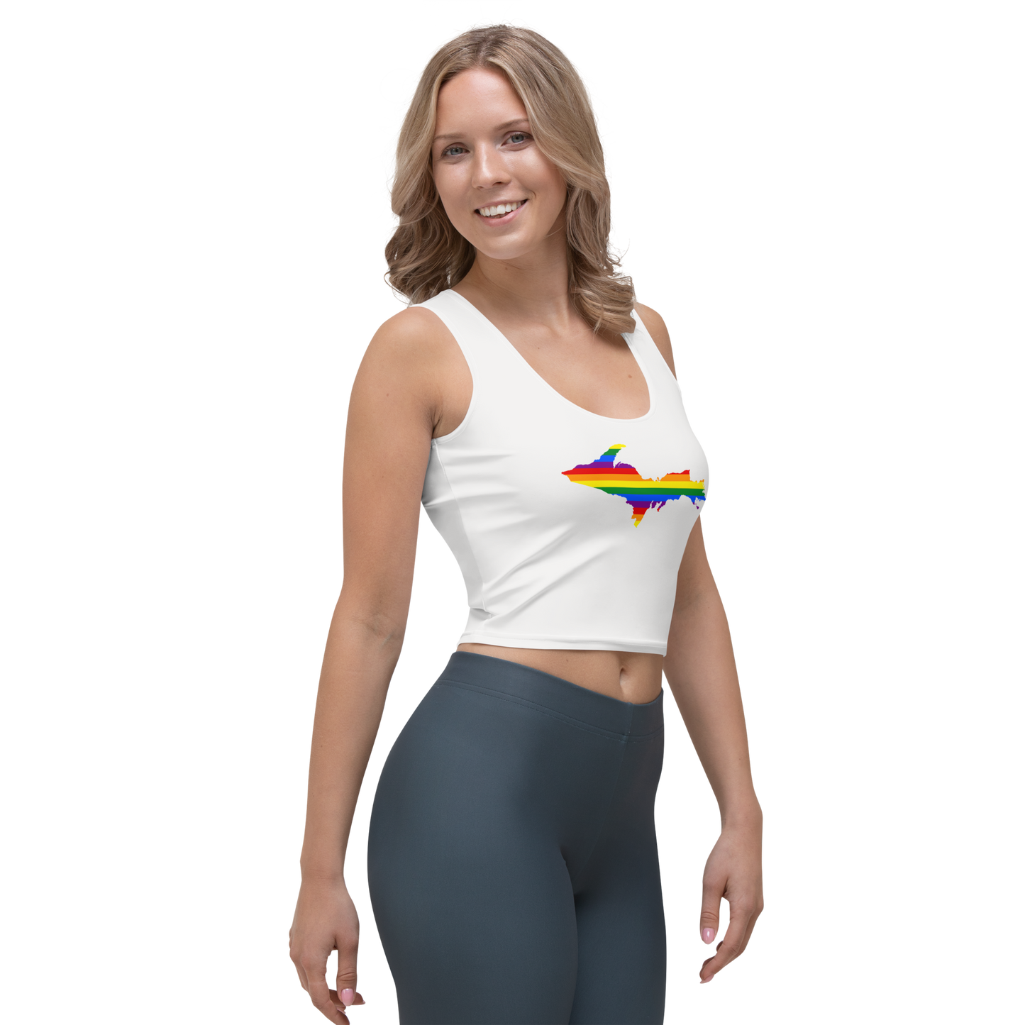 Michigan Upper Peninsula Crop Tank (w/ UP Rainbow Pride Flag) | Birch Bark White