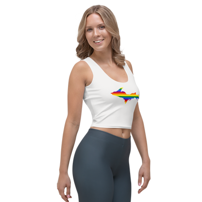 Michigan Upper Peninsula Crop Tank (w/ UP Rainbow Pride Flag) | Birch Bark White