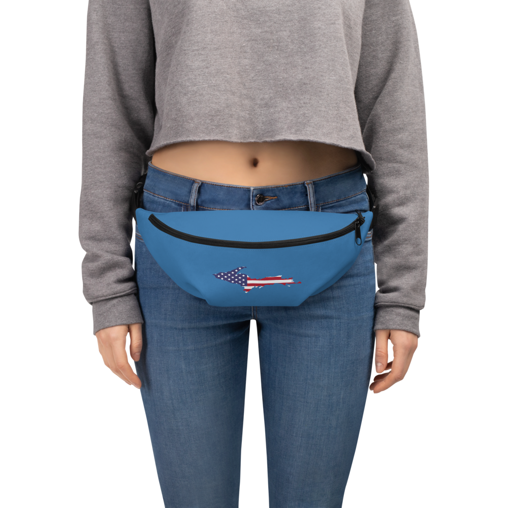 Michigan Upper Peninsula Fanny Pack (w/ UP USA Flag Outline) | Lake Superior Blue