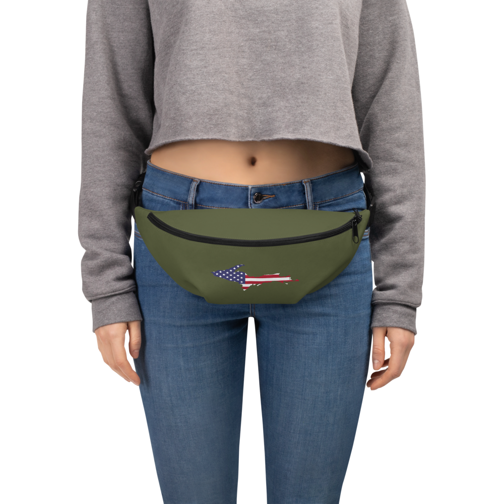 Michigan Upper Peninsula Fanny Pack (w/ UP USA Flag Outline) | Army Green