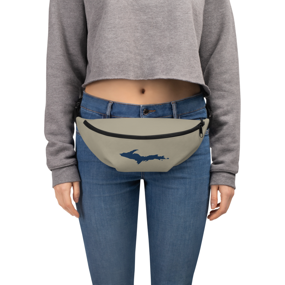 Michigan Upper Peninsula Fanny Pack (w/ Navy UP Outline) | Petoskey Stone Beige