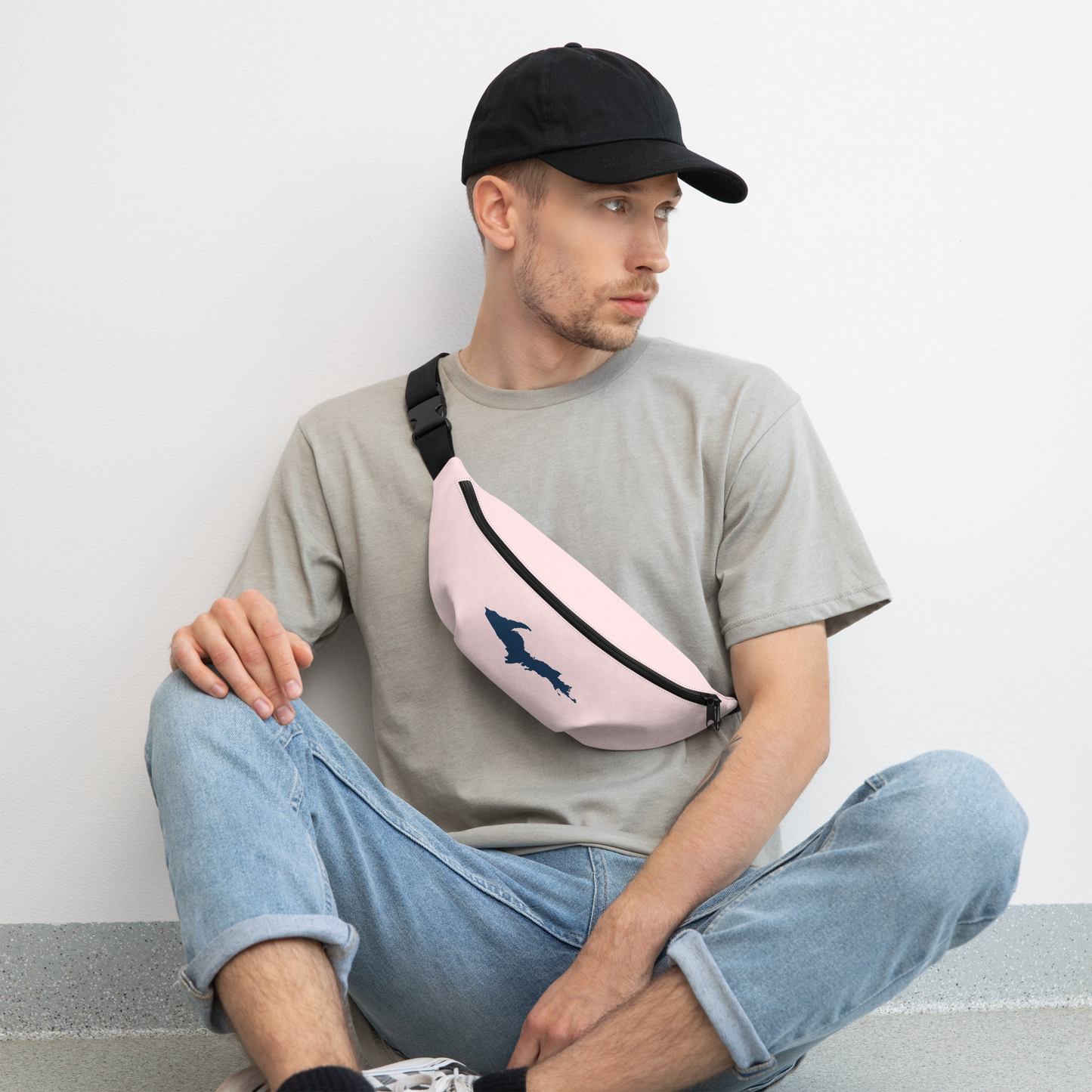 Michigan Upper Peninsula Fanny Pack (w/ Navy UP Outline) | Pale Pink