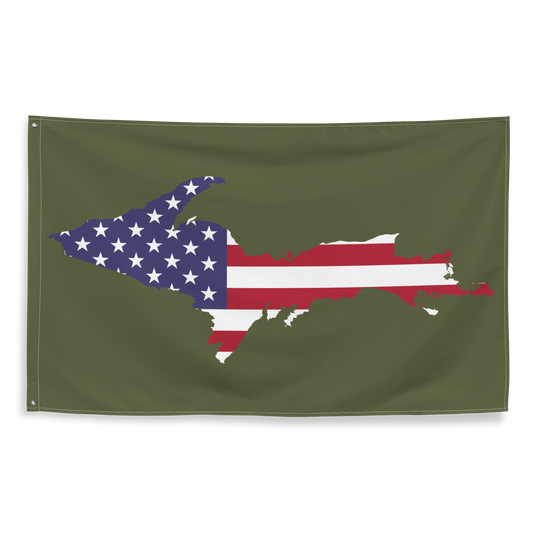 Michigan Upper Peninsula Wall Flag (w/ UP USA Flag Outline) | Army Green