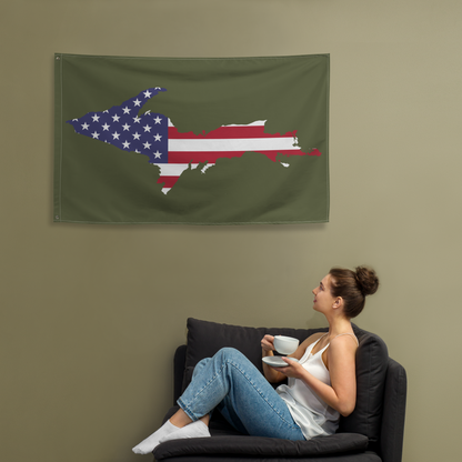 Michigan Upper Peninsula Wall Flag (w/ UP USA Flag Outline) | Army Green