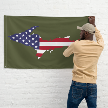 Michigan Upper Peninsula Wall Flag (w/ UP USA Flag Outline) | Army Green