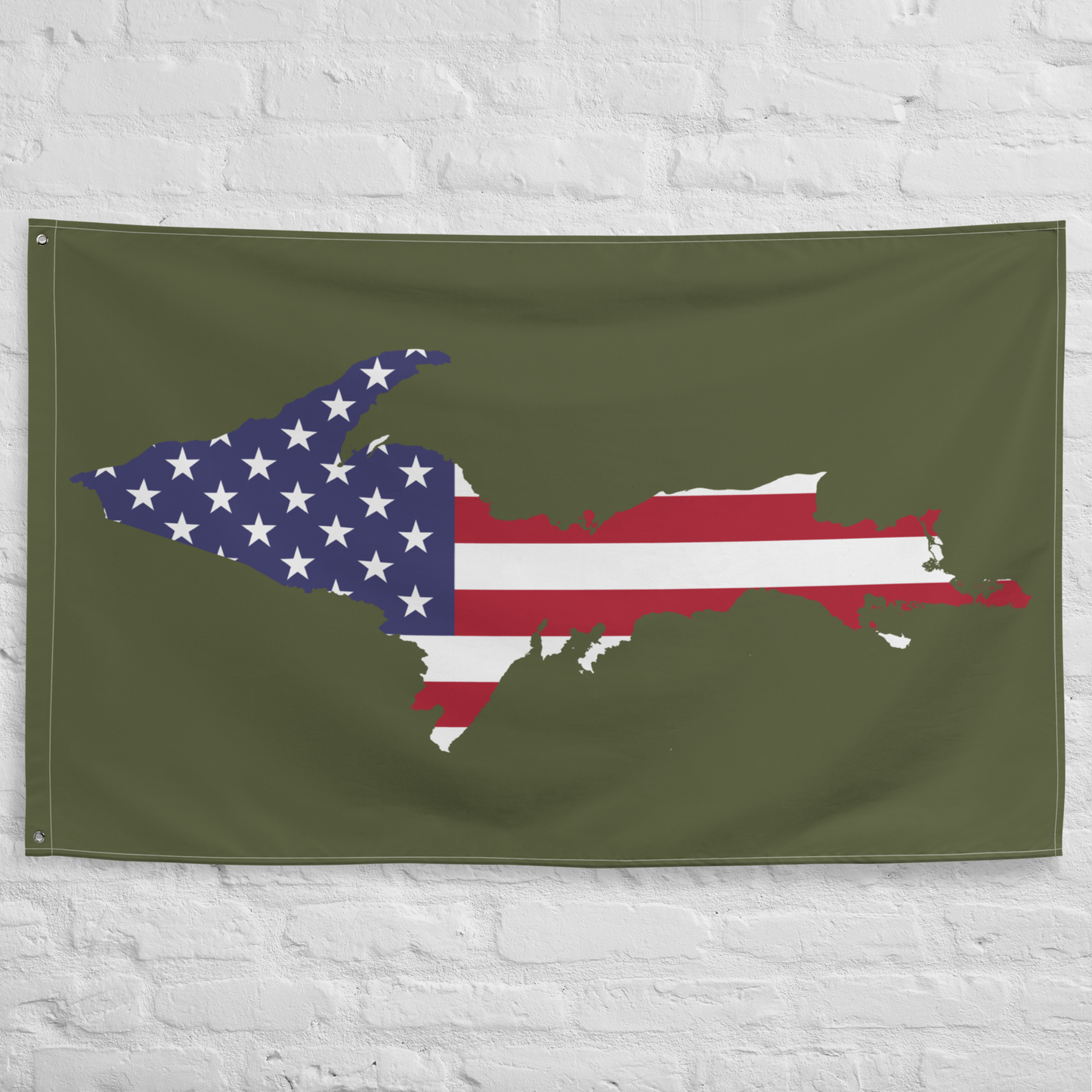 Michigan Upper Peninsula Wall Flag (w/ UP USA Flag Outline) | Army Green