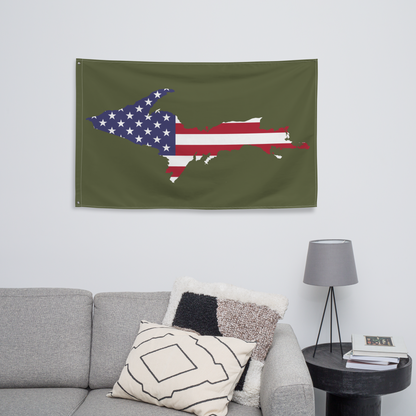 Michigan Upper Peninsula Wall Flag (w/ UP USA Flag Outline) | Army Green