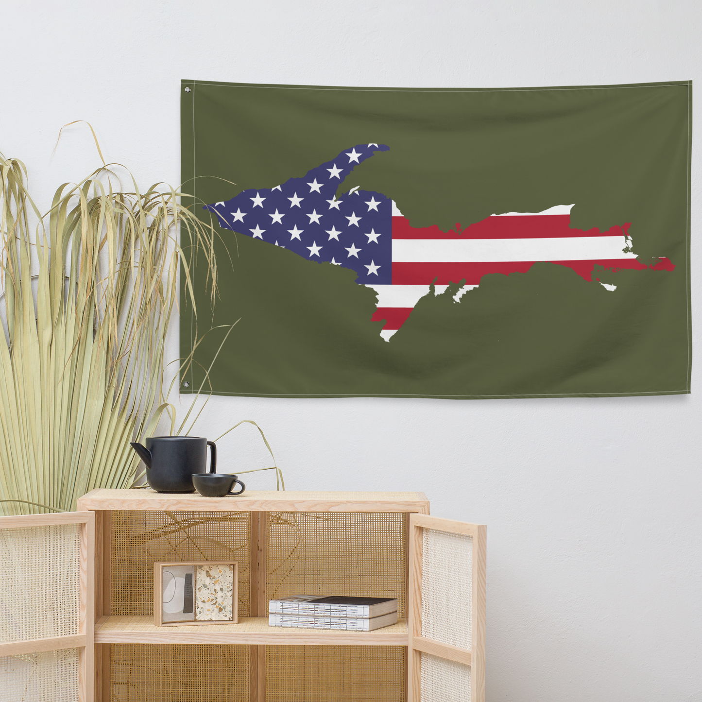 Michigan Upper Peninsula Wall Flag (w/ UP USA Flag Outline) | Army Green