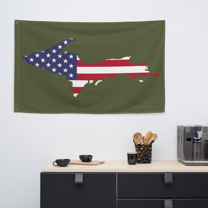 Michigan Upper Peninsula Wall Flag (w/ UP USA Flag Outline) | Army Green