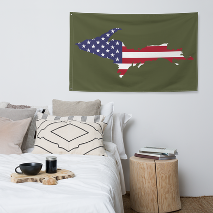 Michigan Upper Peninsula Wall Flag (w/ UP USA Flag Outline) | Army Green