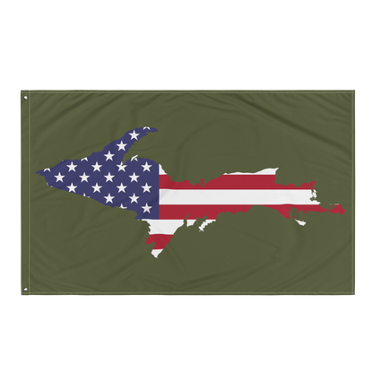 Michigan Upper Peninsula Wall Flag (w/ UP USA Flag Outline) | Army Green