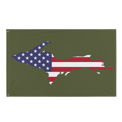 Michigan Upper Peninsula Wall Flag (w/ UP USA Flag Outline) | Army Green