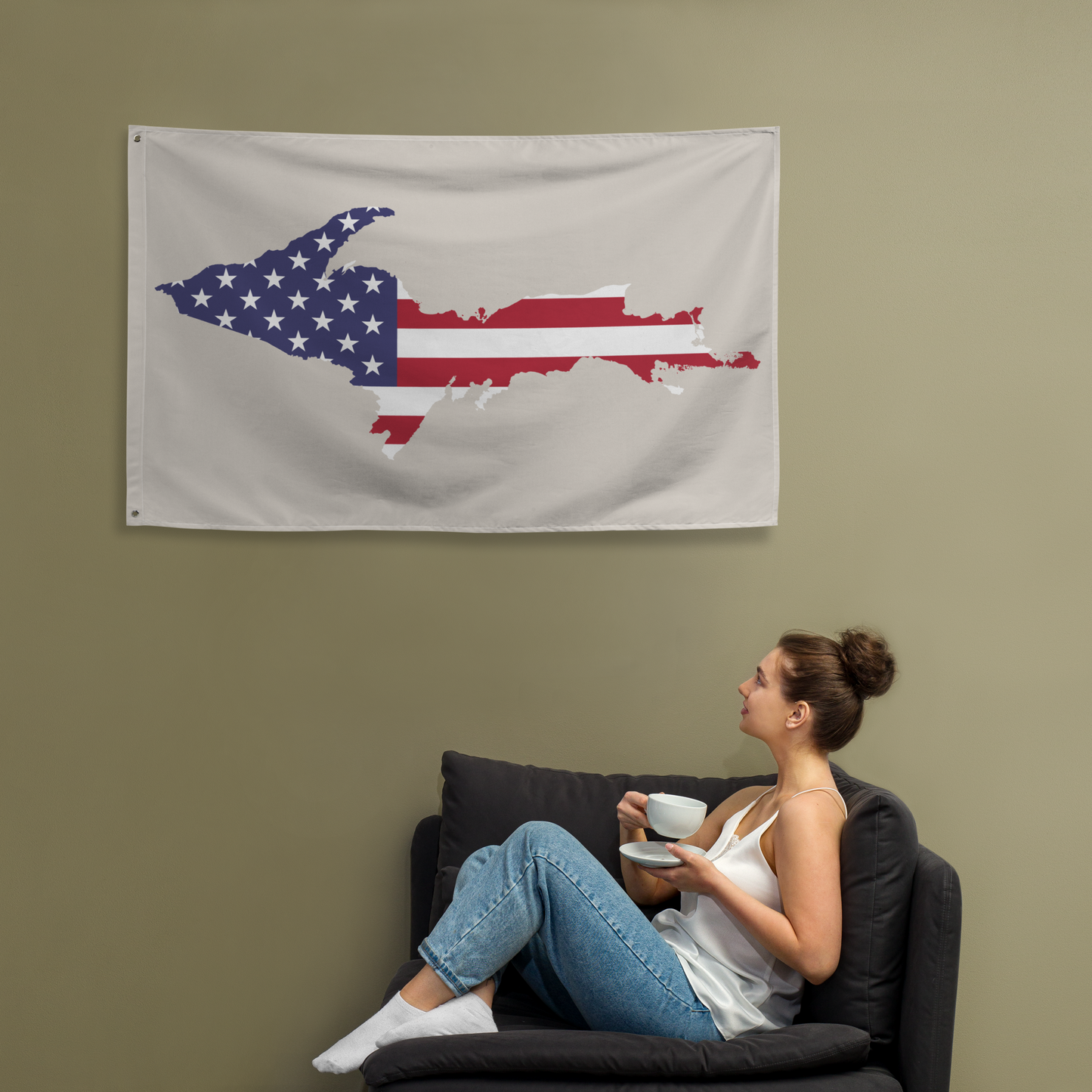 Michigan Upper Peninsula Wall Flag (w/ UP USA Flag) | Canvas Color