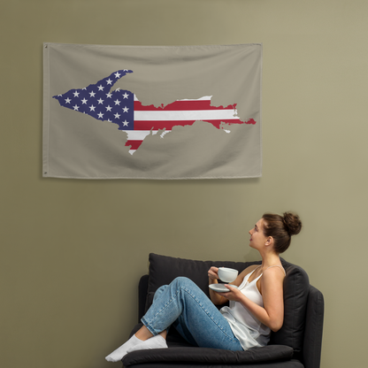 Michigan Upper Peninsula Wall Flag (w/ UP USA Flag) | Petoskey Stone Beige