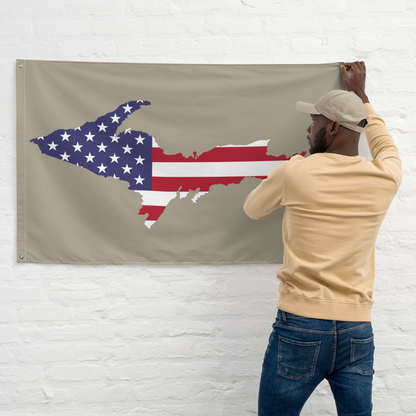 Michigan Upper Peninsula Wall Flag (w/ UP USA Flag) | Petoskey Stone Beige