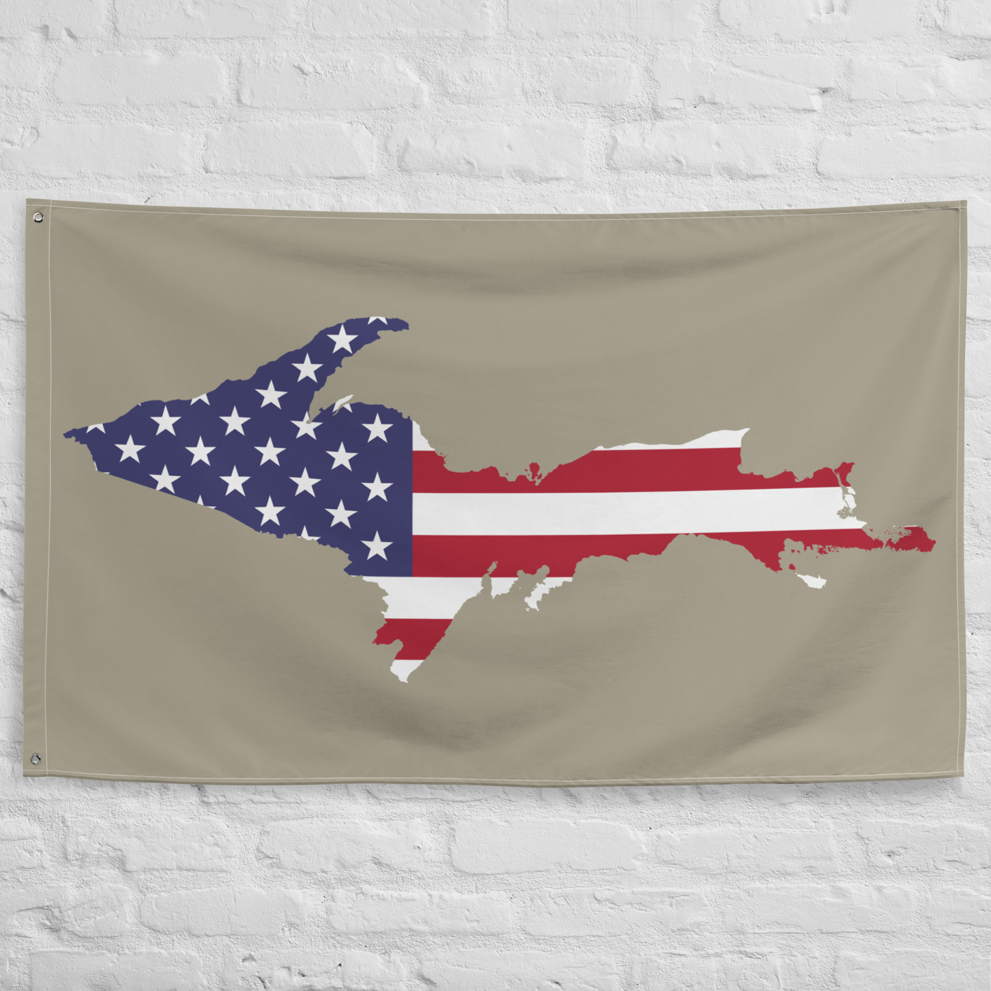 Michigan Upper Peninsula Wall Flag (w/ UP USA Flag) | Petoskey Stone Beige