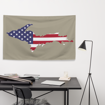 Michigan Upper Peninsula Wall Flag (w/ UP USA Flag) | Petoskey Stone Beige