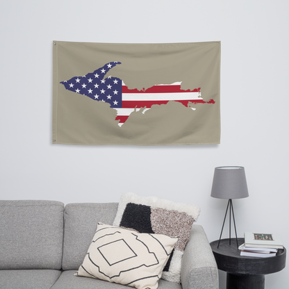 Michigan Upper Peninsula Wall Flag (w/ UP USA Flag) | Petoskey Stone Beige