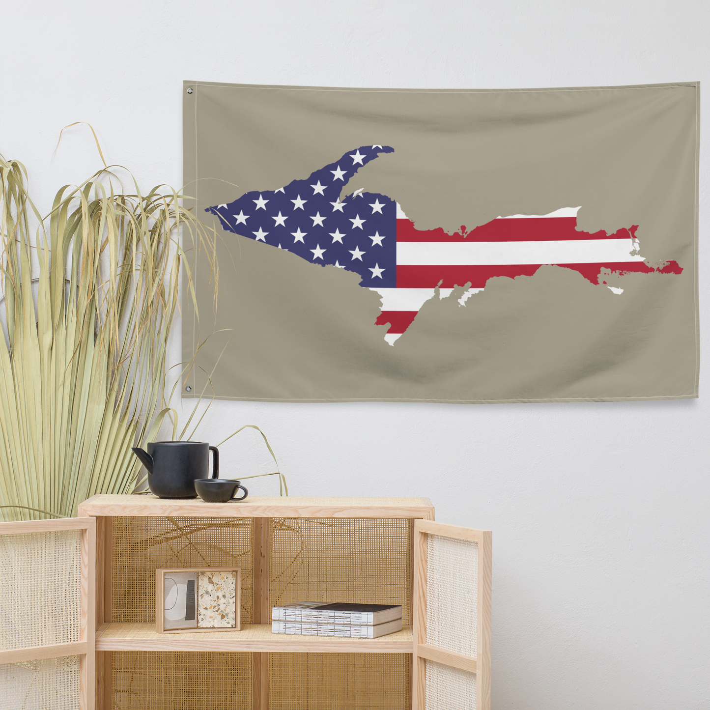 Michigan Upper Peninsula Wall Flag (w/ UP USA Flag) | Petoskey Stone Beige